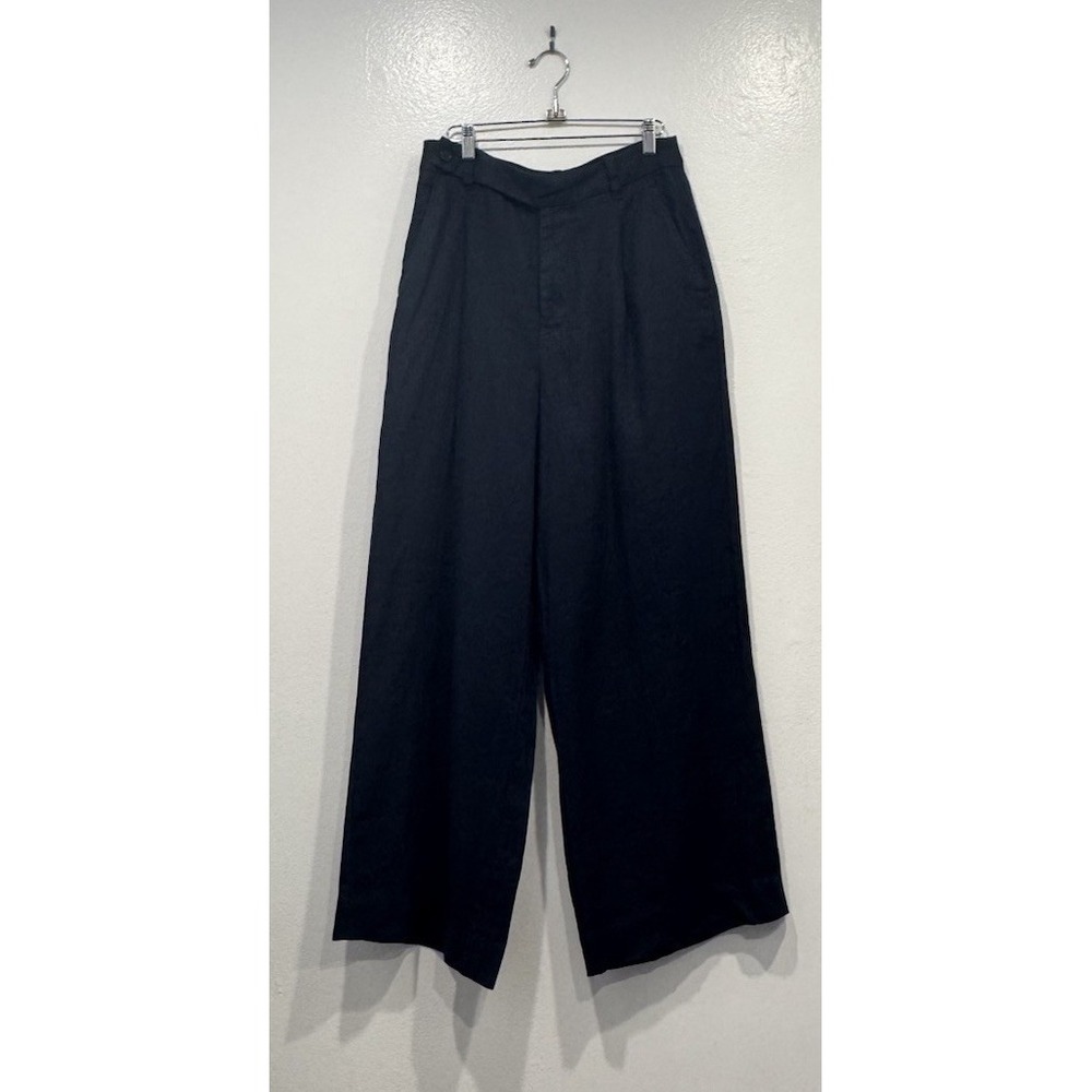 MADEWELL Navy Blue The Harlow Wide Leg Linen Pants Size 8 Coastal Preppy Minimal